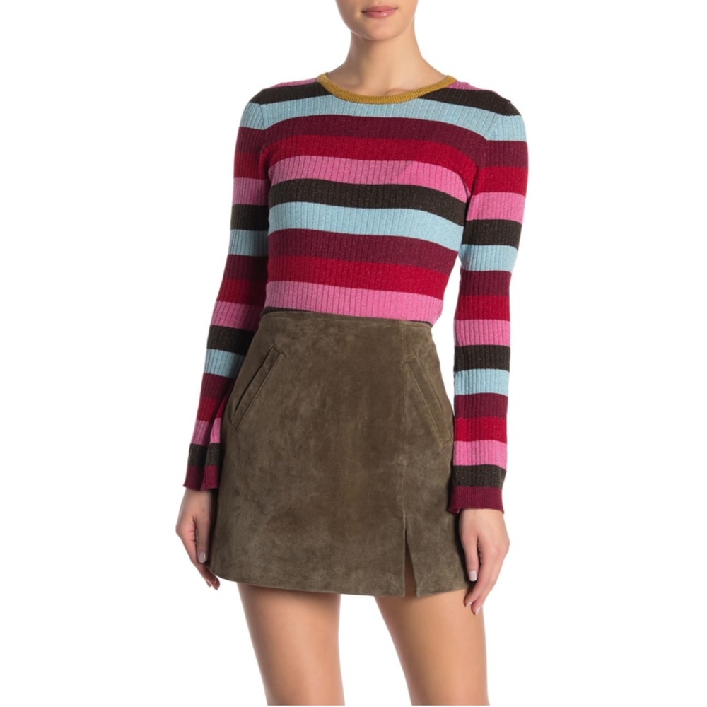 Blank NYC Metallic Color Block Striped Rib Knit Sweater S